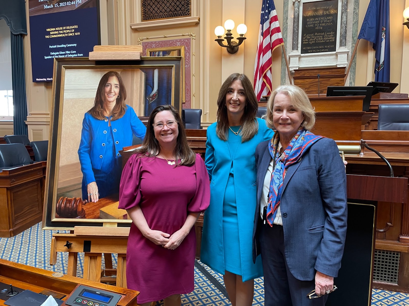 Pictured with Delegate Shelly Simonds (left) and Delegate Eileen Filler-Corn (center) at the portrait unveiling ceremony.