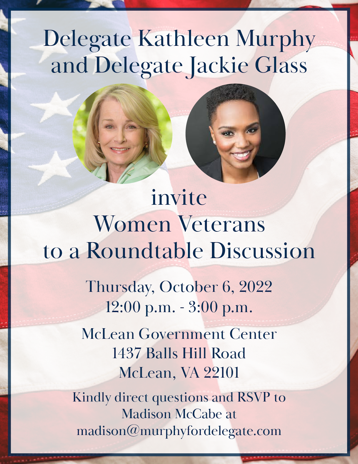 Delegate Kathleen Murphy and Delegate Jackie Glass invite Women Veterans to a Roundtable Discussion